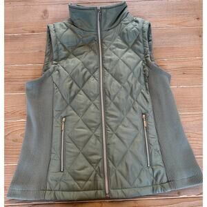 Christopher & Banks Women’s Quilted Zip Vest Sage Green Pockets Size Medium M
